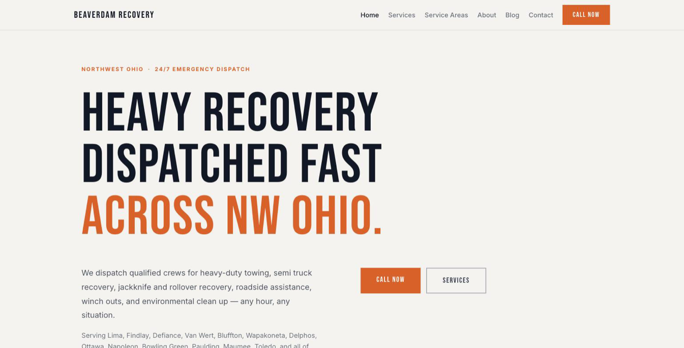 Beaverdam Recovery website screenshot