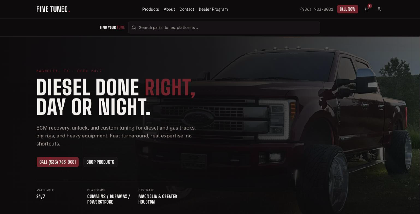 Fine Tuned Diesel Performance website screenshot