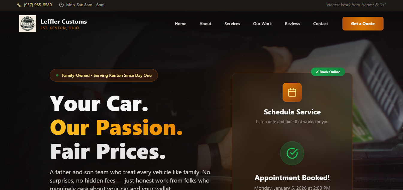 Leffler Customs website screenshot